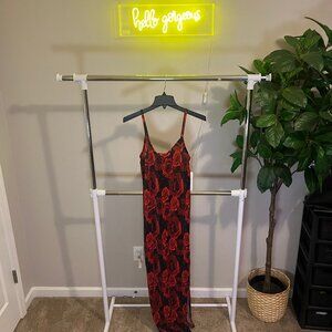 Sexy Slinky Dress With Rose Print - Size Medium